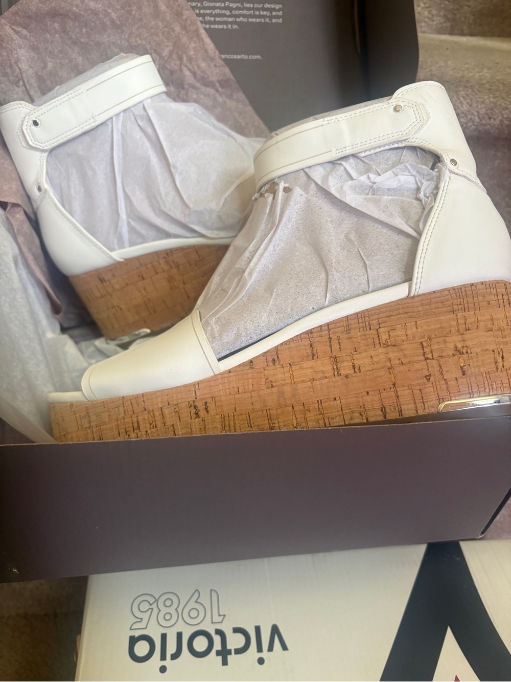 Franco Sarto Perfetto White Cork Wedge Sandals Size 9.5 M New in Box